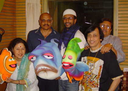 Actor Javed Jafferi with Ventriloquist and Puppeteer Ramdas Padhye and Aparna Padhye