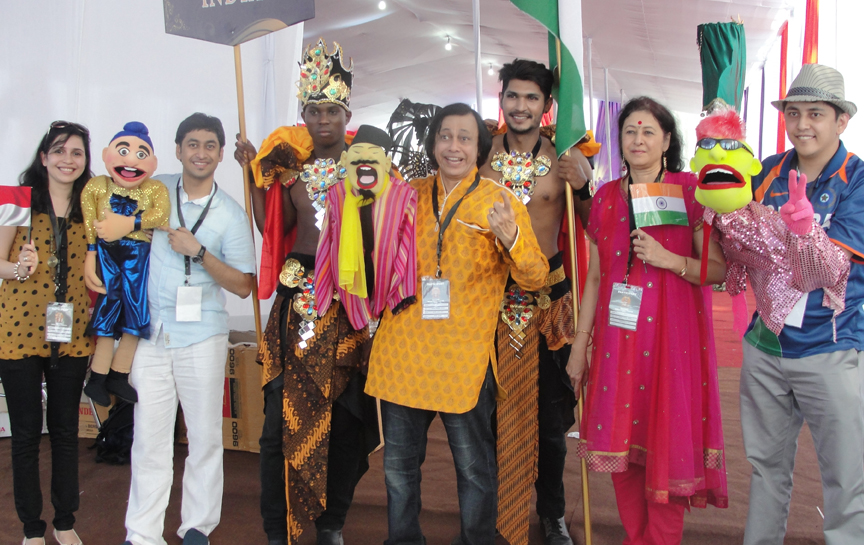 Ramdas Padhye and his family at World Puppetry Festival in Indonesia